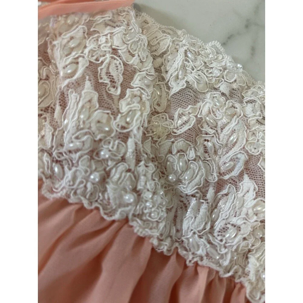 Blossom Intimates Peach Babydoll Chemise Lace & Pearl Embellished Size S